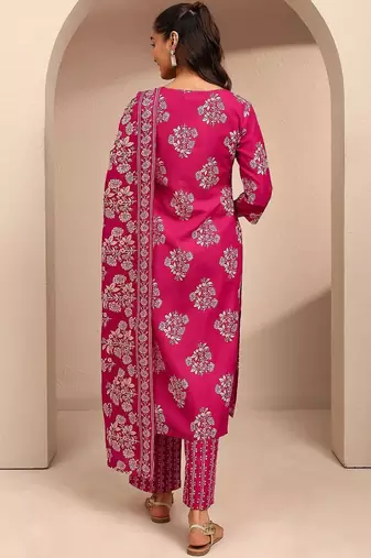 women floral printed regular thread work kurta with trousers & with dupatta