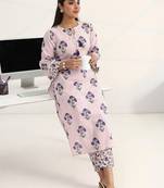 libas purple floral printed straight kurta set