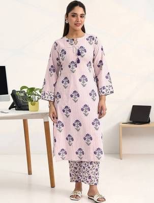 libas purple floral printed straight kurta set 2