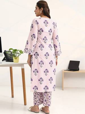libas purple floral printed straight kurta set 3