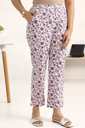 libas purple floral printed straight kurta set