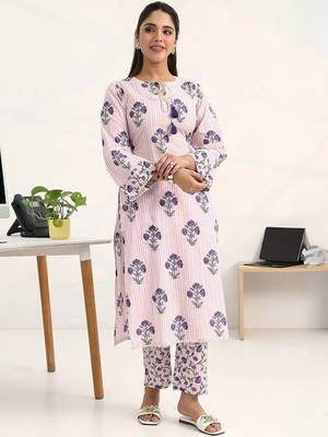 libas purple floral printed straight kurta set 6