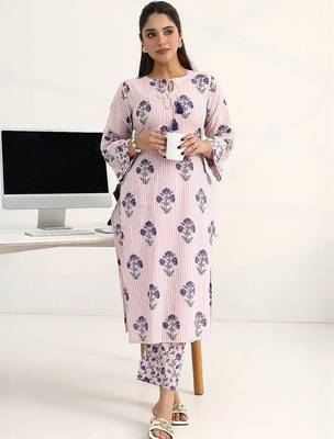 libas purple floral printed straight kurta set 7