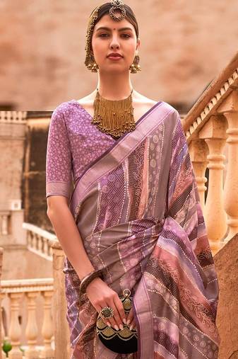 Mauve ethnic motifs zari banarasi saree