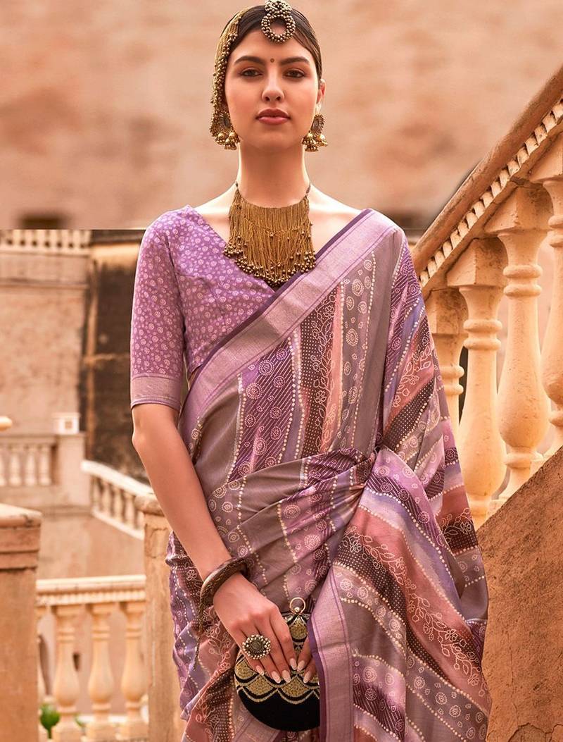 Mauve ethnic motifs zari banarasi saree