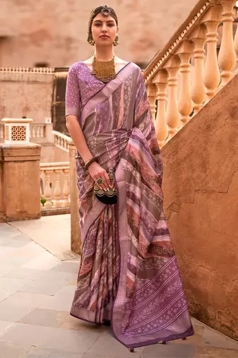 Mauve ethnic motifs zari banarasi saree