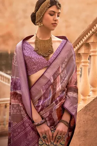 Mauve ethnic motifs zari banarasi saree