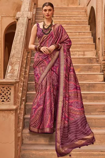 Magenta woven design silk blend banarasi saree