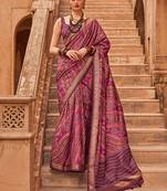 Magenta woven design silk blend banarasi saree