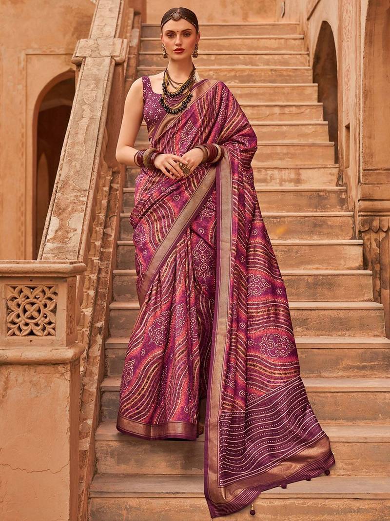 Magenta woven design silk blend banarasi saree