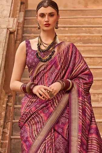 Magenta woven design silk blend banarasi saree