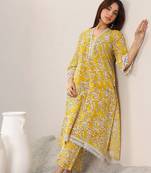 floral printed v-neck a-line kurta with trousers