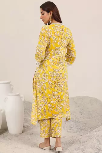 floral printed v-neck a-line kurta with trousers