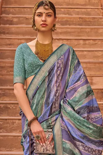Lavender warli jaali silk blend banarasi saree