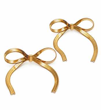 Gold bow stud earrings, herringbone chain, anti-tarnish 5