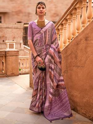 Mauve ethnic motifs zari silk blend saree 1