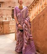 Mauve ethnic motifs zari silk blend saree