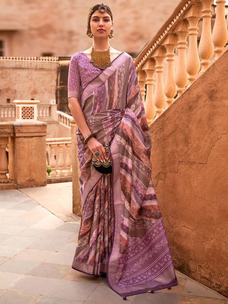 Mauve ethnic motifs zari silk blend saree