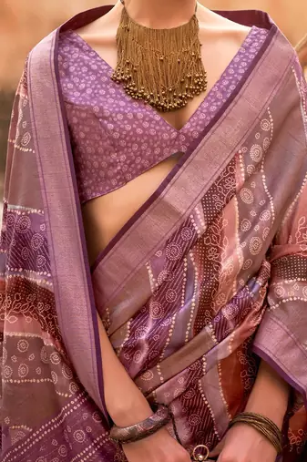 Mauve ethnic motifs zari silk blend saree