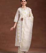 women ethnic motifs printed regular kurta with trousers & with dupatta
