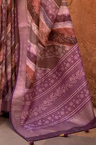 Mauve ethnic motifs zari silk blend saree