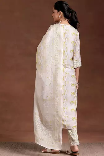 women ethnic motifs printed regular kurta with trousers & with dupatta