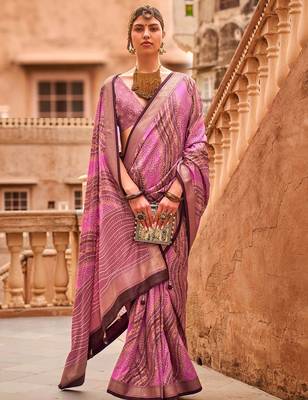Pink ethnic motifs silk blend saree 1