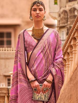 Pink ethnic motifs silk blend saree 2