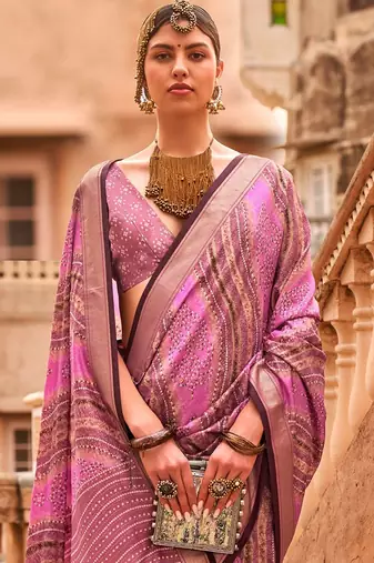 Pink ethnic motifs silk blend saree
