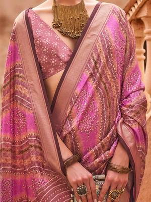 Pink ethnic motifs silk blend saree 3