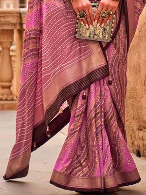 Pink ethnic motifs silk blend saree 4
