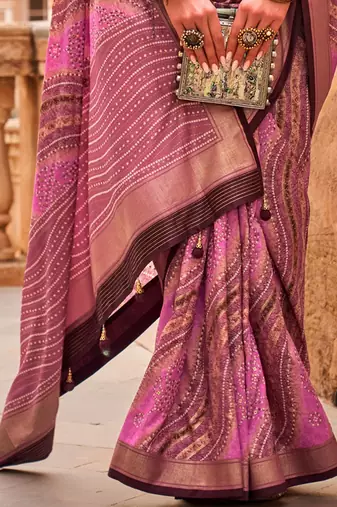 Pink ethnic motifs silk blend saree