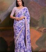 Lavender floral sequinned embellished border  chiffon saree