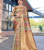 Pink pink & green woven design ethnic motifs zari organza saree