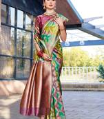 Green abstract woven design zari organza saree