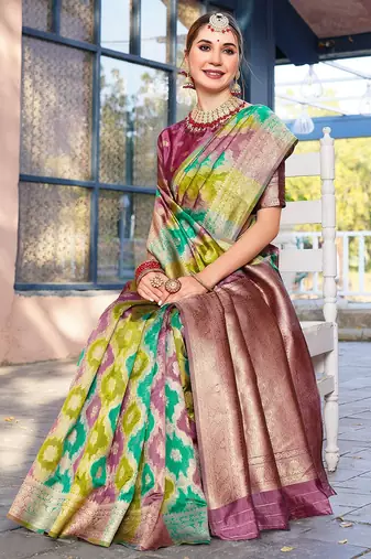 Green abstract woven design zari organza saree
