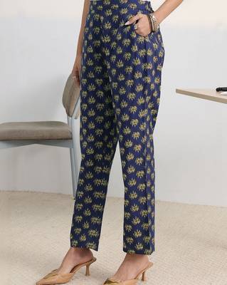 libas blue floral printed cotton blend a-line kurta set 2