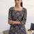 libas blue floral printed cotton blend a-line kurta set