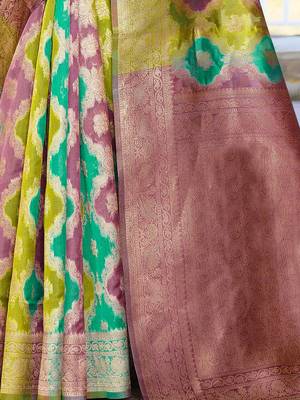 Green abstract woven design zari organza saree 4
