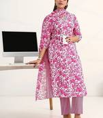 women floral printed regular cotton blend kurta with trousers & with dupatta