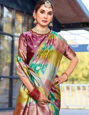 Green abstract woven design zari organza saree 5