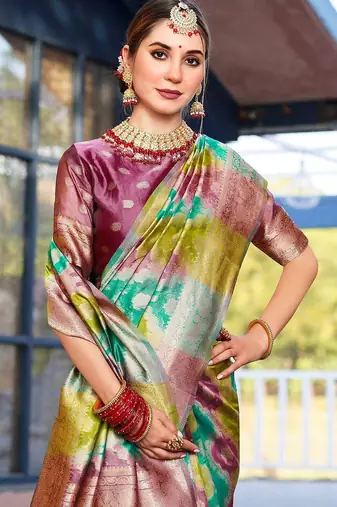 Green abstract woven design zari organza saree