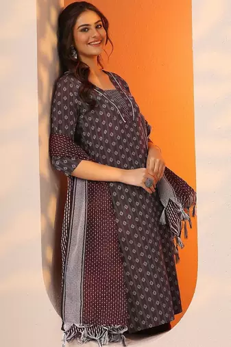 women ethnic motifs printed kurta with trouser & dupatta