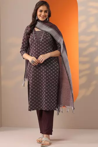 women ethnic motifs printed kurta with trouser & dupatta