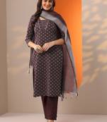 women ethnic motifs printed kurta with trouser & dupatta