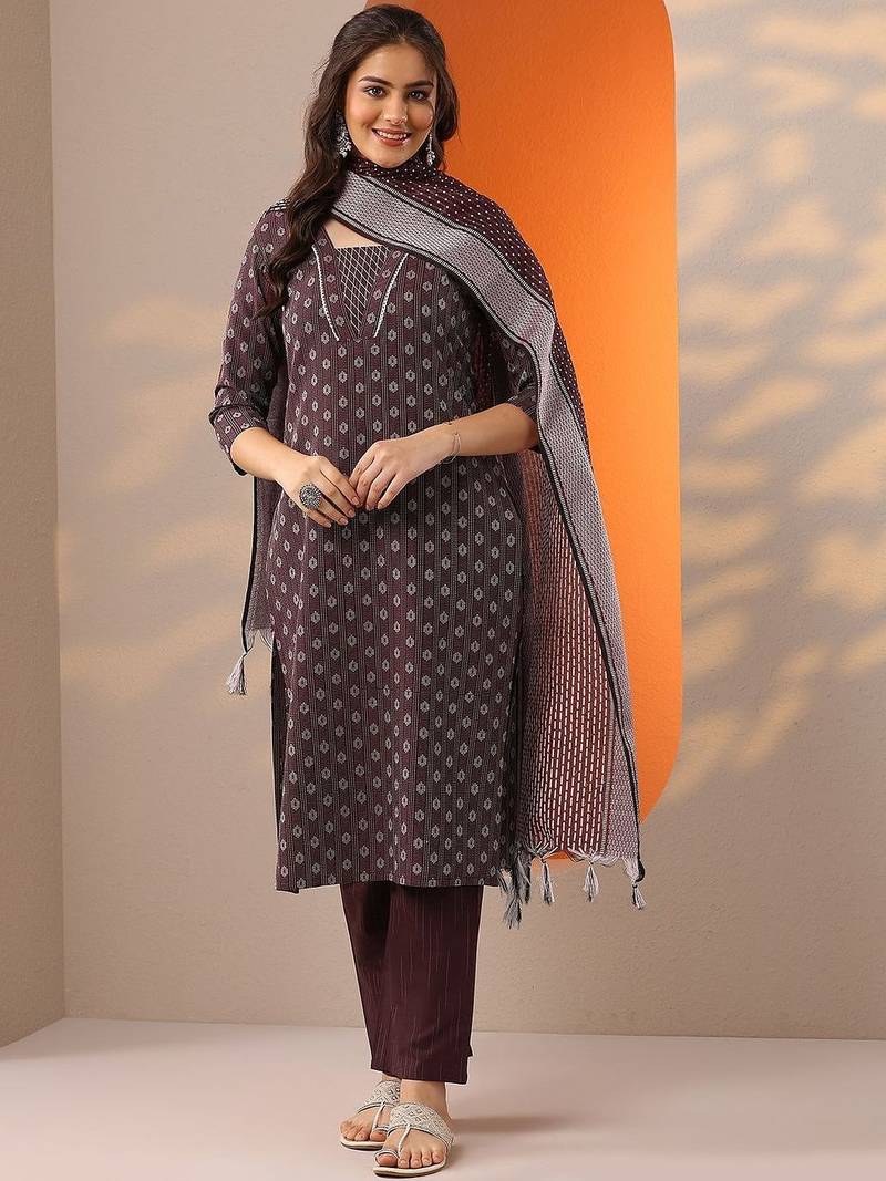 women ethnic motifs printed kurta with trouser & dupatta