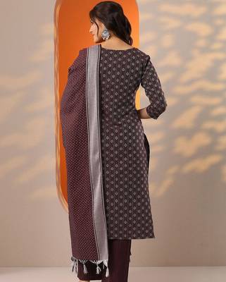 women ethnic motifs printed kurta with trouser & dupatta 5
