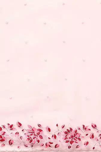Pink floral embroidered organza saree