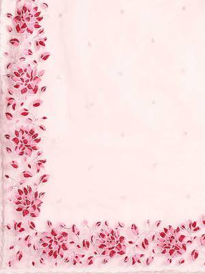 Pink floral embroidered organza saree 5