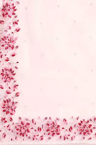 Pink floral embroidered organza saree